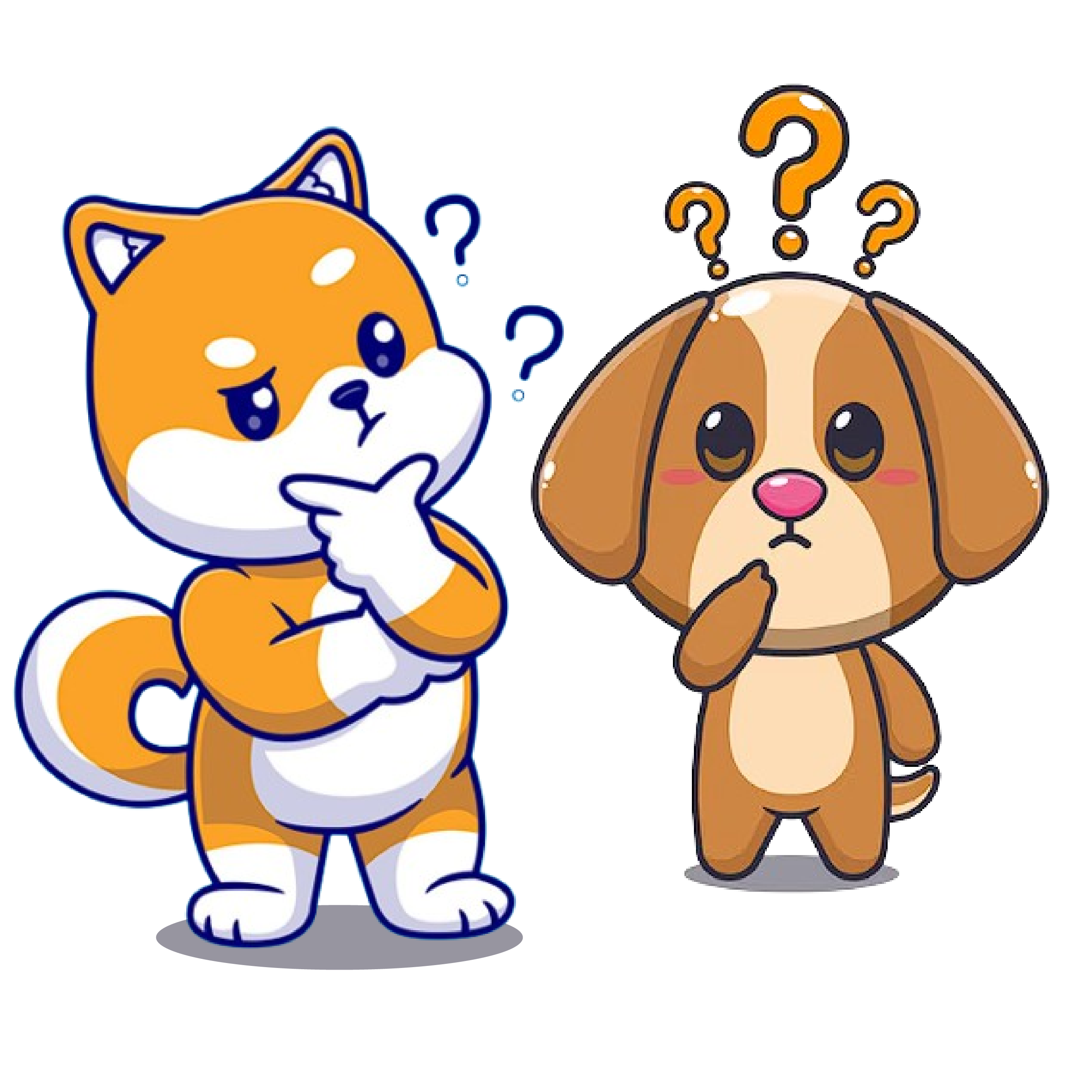 Ilustración de gato y perro haciendo muecas de duda